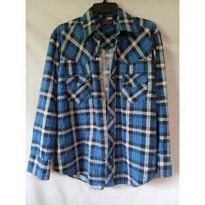 Vintage Lariat Western Pearl Snap Shirt Med Plaid Long Sleeve Cowboy Rodeo